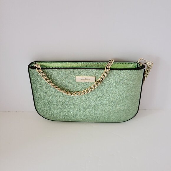 Kate Spade KK326 Kenzie Glitter Lilly Pochette Clutch Handbag Metallic Seawater - Picture 1 of 8